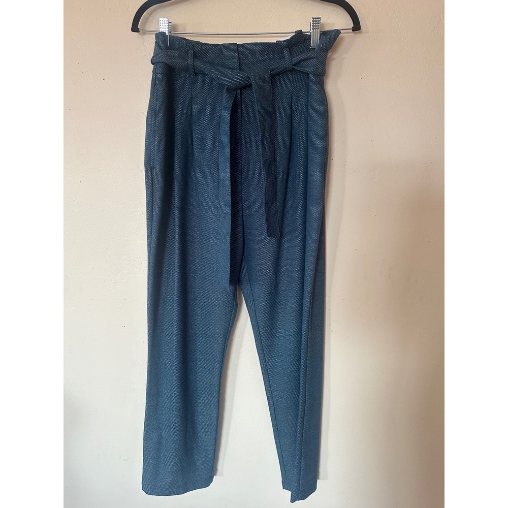 Ann Taylor Factory High Waist Tapered Ankle Pants Blue Textured Tie Belt Medium